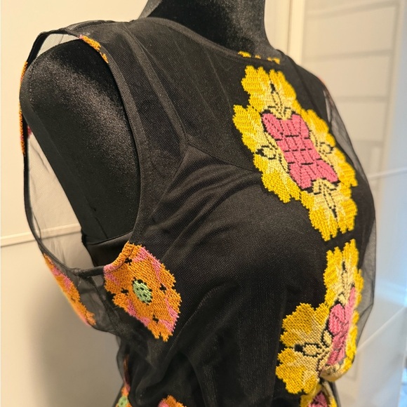 Modcloth Pink and Orange Midi Sundress Sleeveless Scoop Neck - Picture 3 of 11